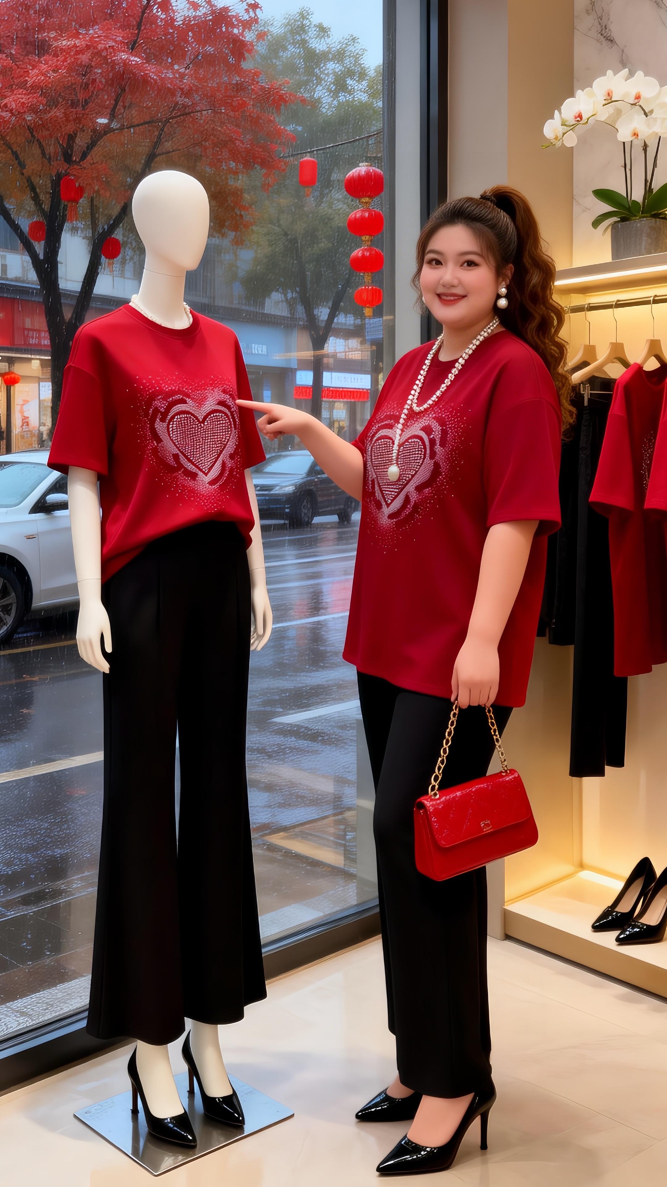 大码穿搭红色体恤我已经想好过年怎么穿了当我找到了适合的穿搭脱下外套也好看的内搭