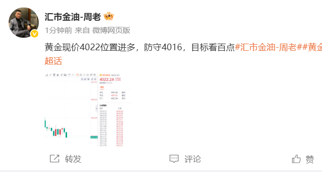 漂亮，跟上的朋友注意把握好，行情继续冲汇市金油-周老黄金黄金