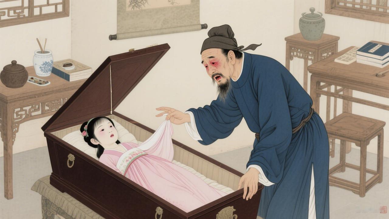 康熙年间，名医叶天士表妹刚去世。叶天士扶棺痛哭，突然，他“嗤”地撕开表妹衣襟，拽
