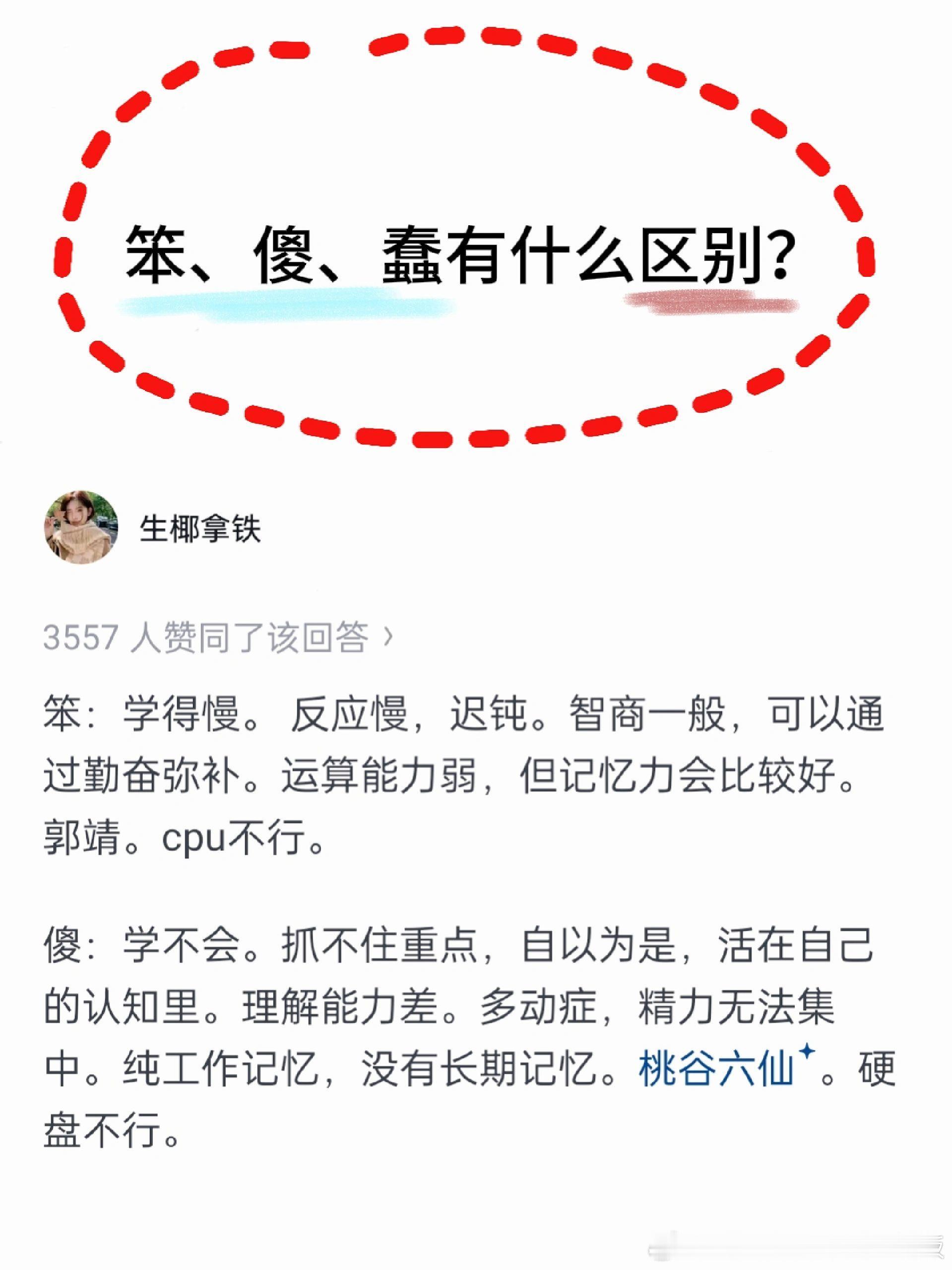 笨、傻、蠢有什么区别？ 