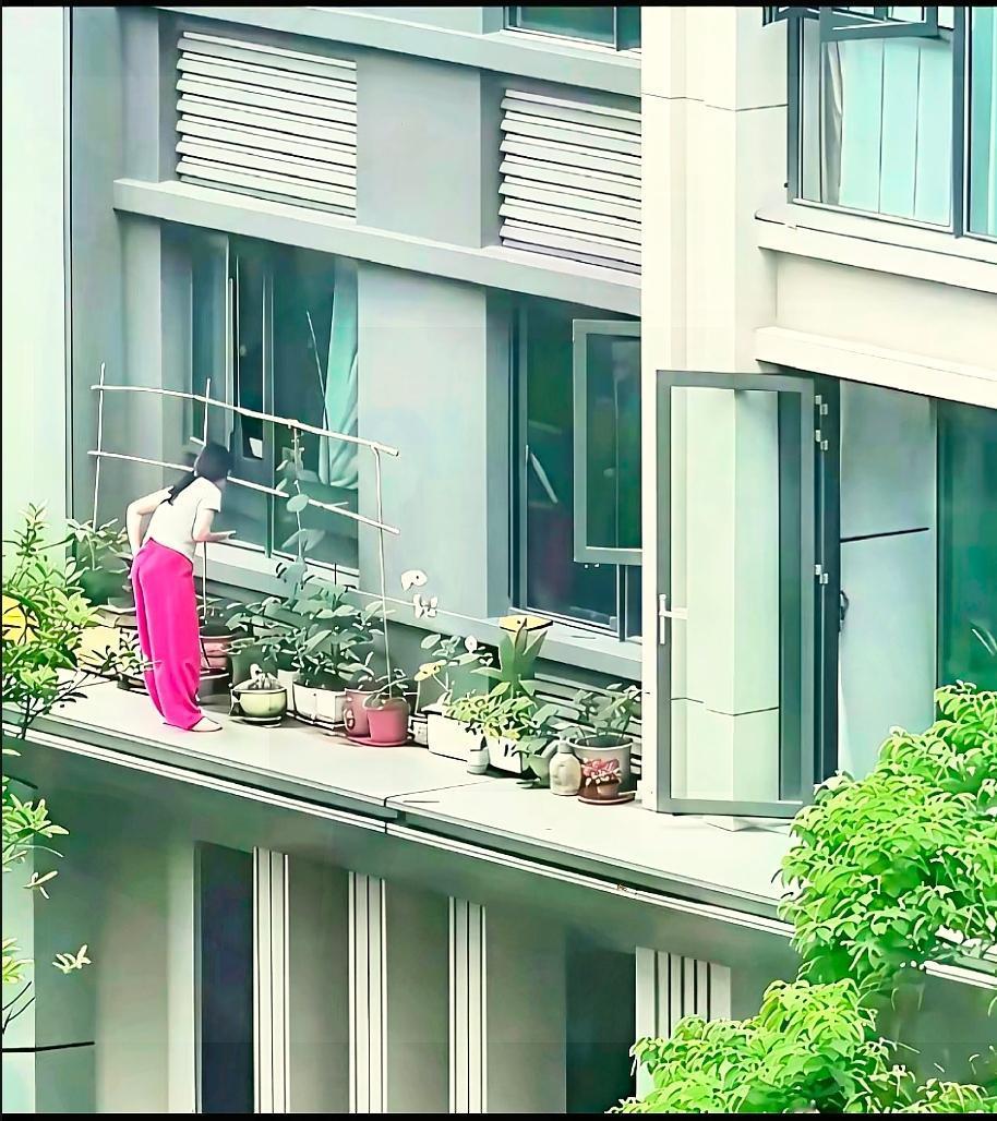  无护栏露台种花，网友直呼太揪心

远远望去，高层外的这个平台摆满了一盆盆花草，