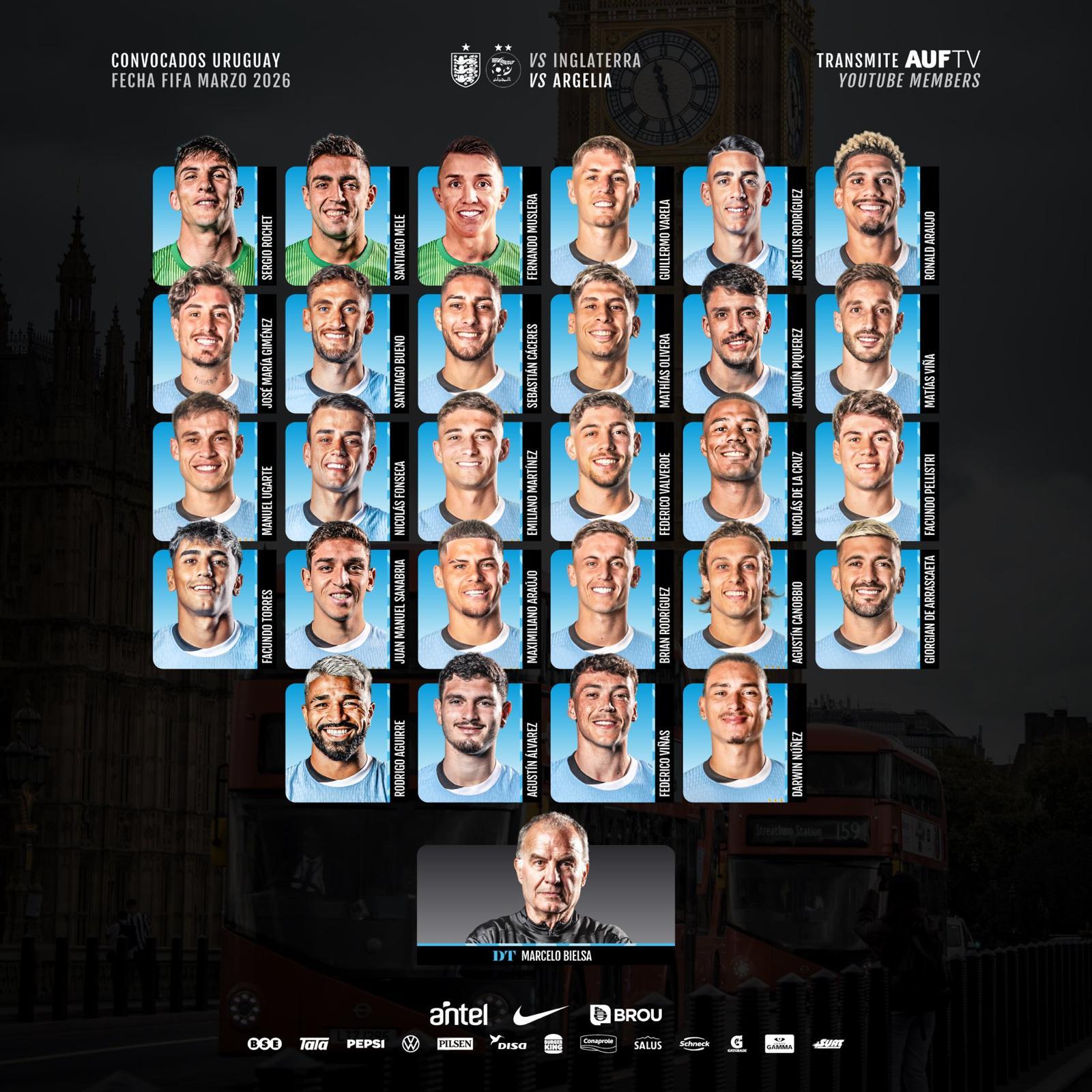 乌拉圭最新一期国家队28人大名单，巴尔韦德、努涅斯、阿劳霍和希门尼斯入选，卡诺比