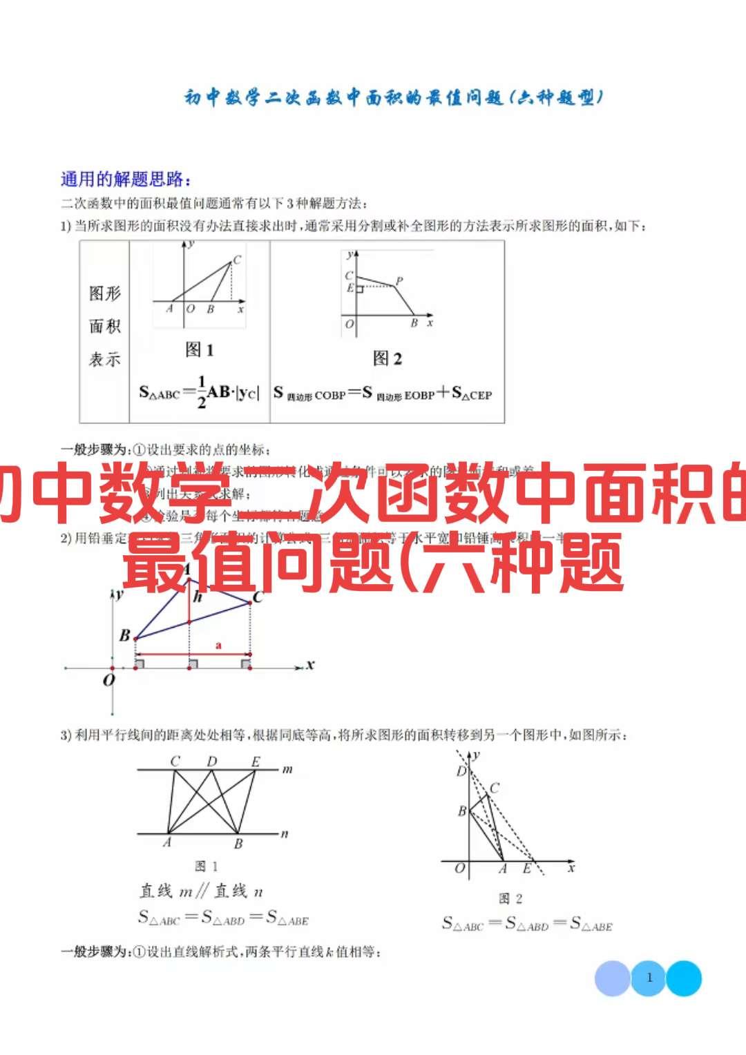 初中数学二次函数中面积的最值问题(六种题型)学霸秘籍 几何题答题技巧 知识点总结