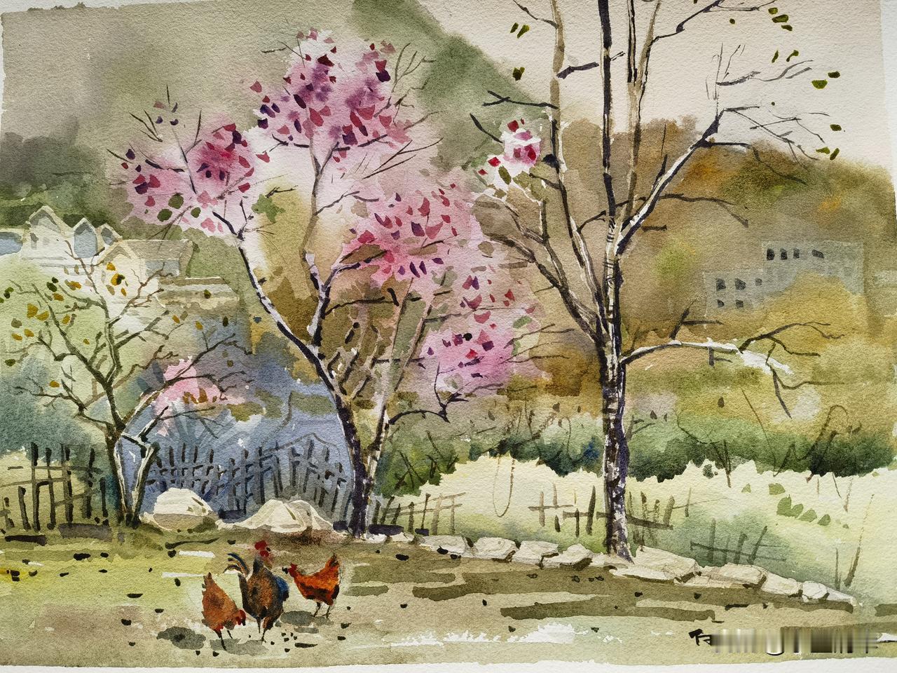 发一张你相册最近拍的花画了一张春色，感觉一下春天的气息[玫瑰][福]