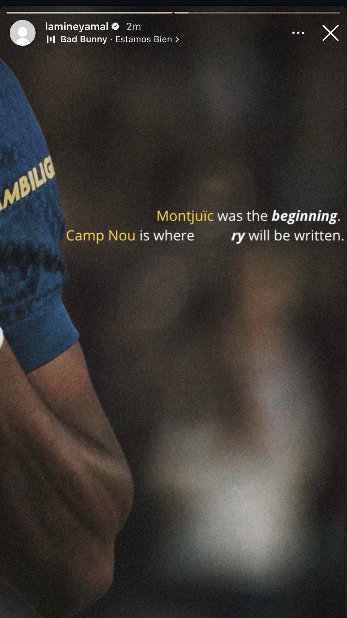 亚马尔ins更新🆕：“蒙特惠奇山是起点，诺坎普球场才是故事的真正书写之地。”巴