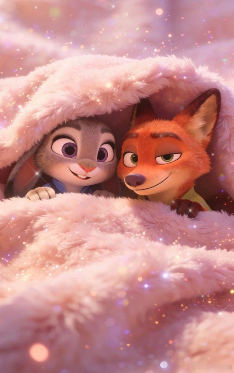 🦊🐰｜疯狂动物城｜壁纸尼克与朱迪粉色暧昧亲密联动✨ 𝗕𝗘 𝗬𝗢𝗨?