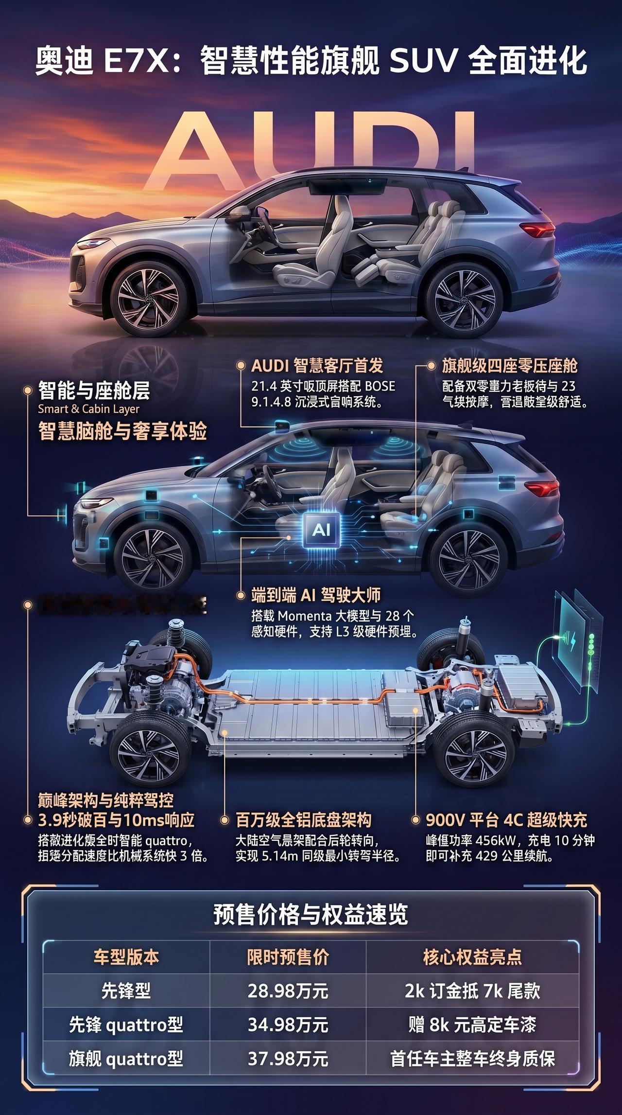 一图看新车 奥迪E7X 智慧纯电SUV全面进化
新公路之王奥迪E7X预售 奥迪E