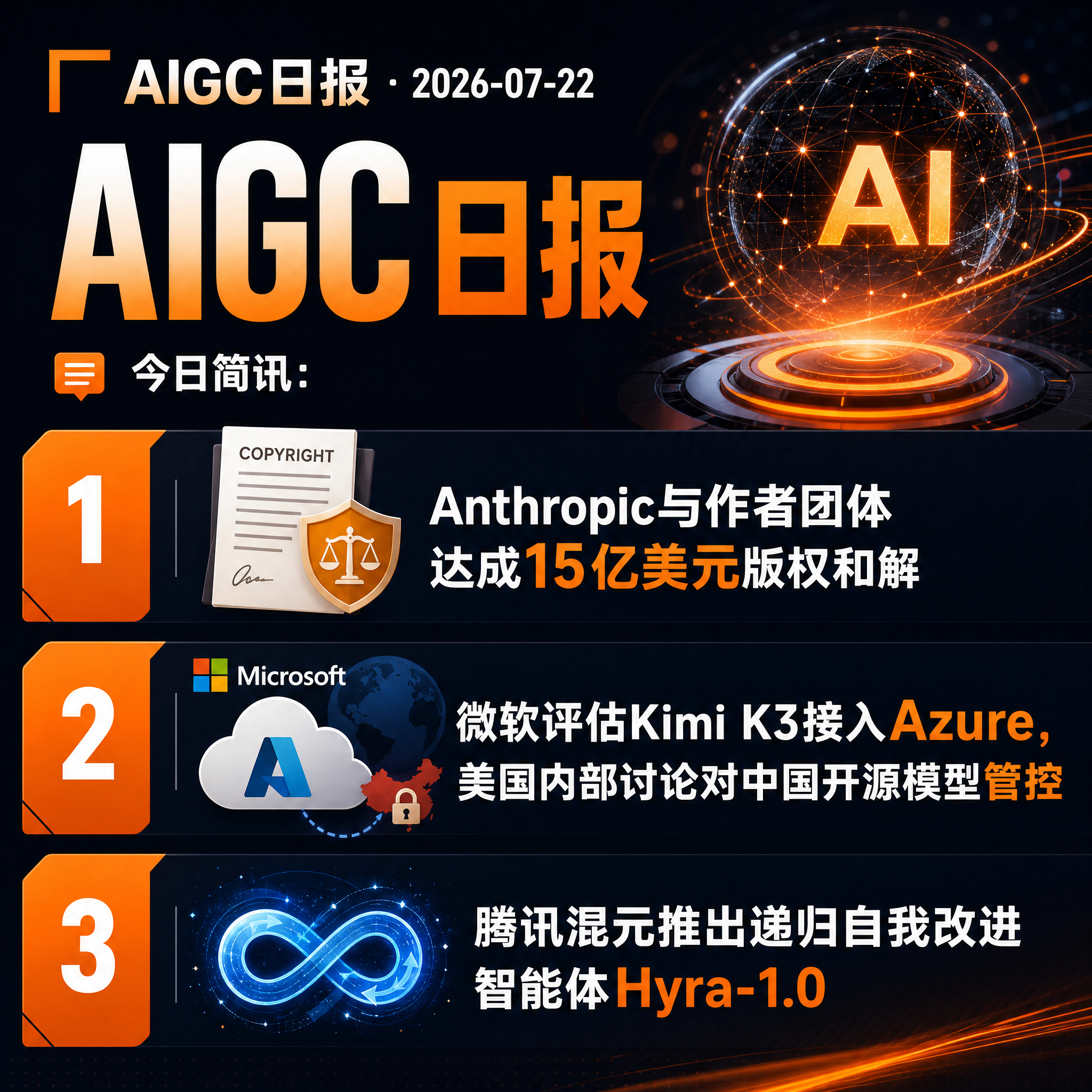 【AIGC日报 · 2026-07-22】今日简讯：1、Anthropic与作者