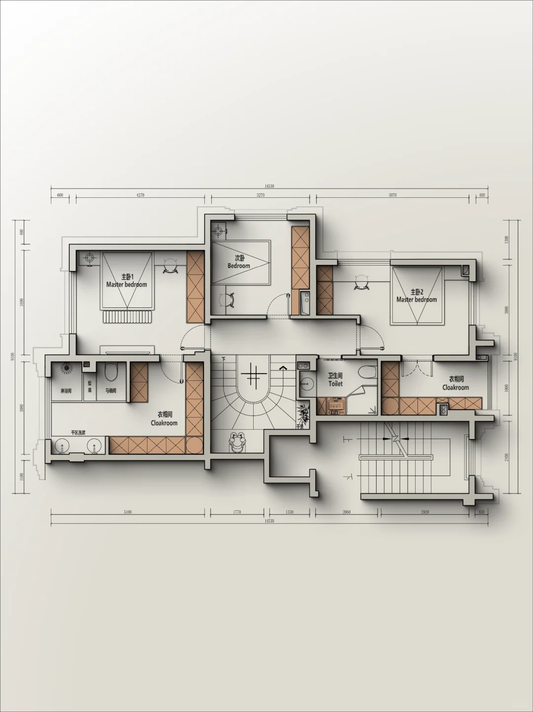 🍁户型改造丨浙江150m²跃层二楼两大套间
