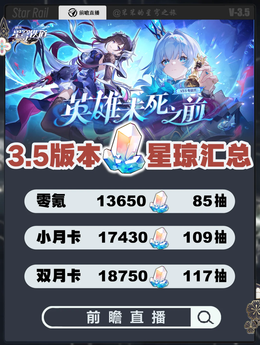 崩铁3.5版本星琼汇总+所有活动盘点