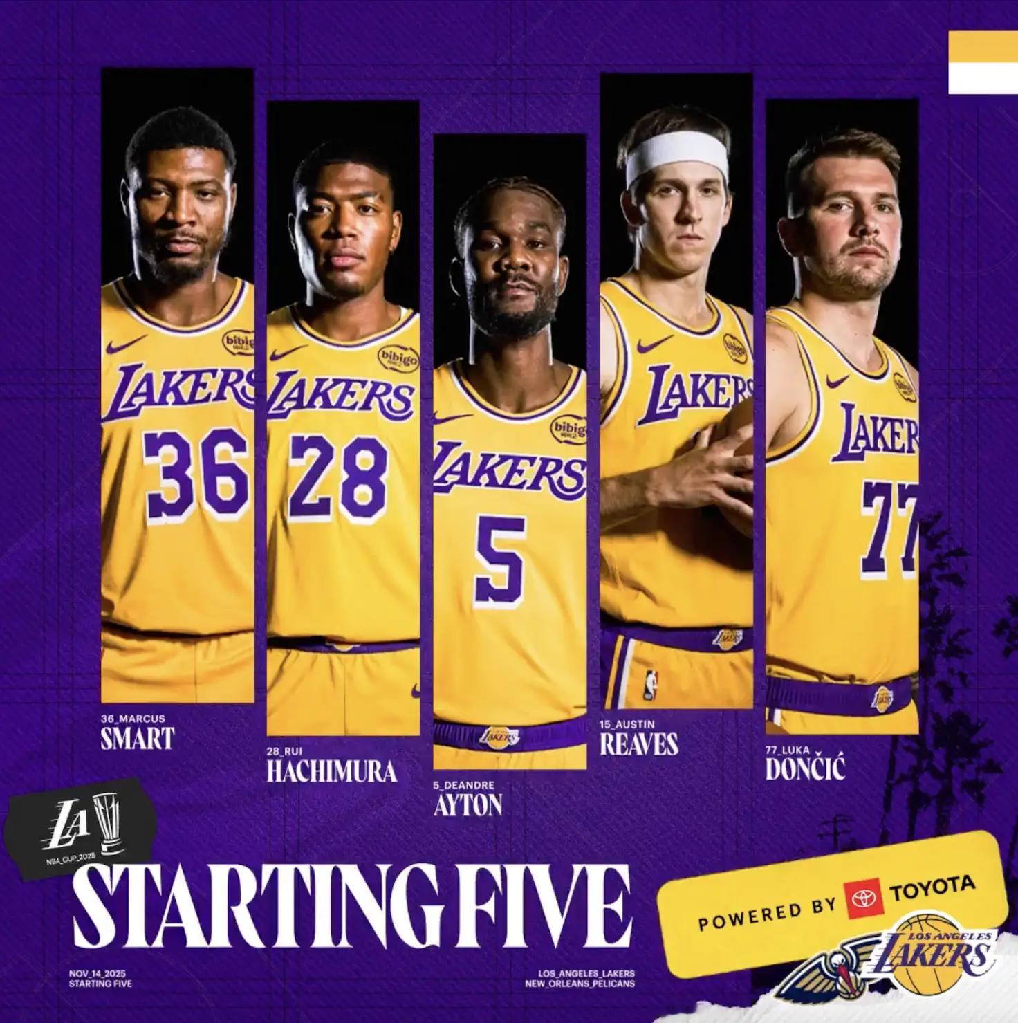 湖人首发：东契奇、里夫斯、斯马特、八村垒、艾顿！