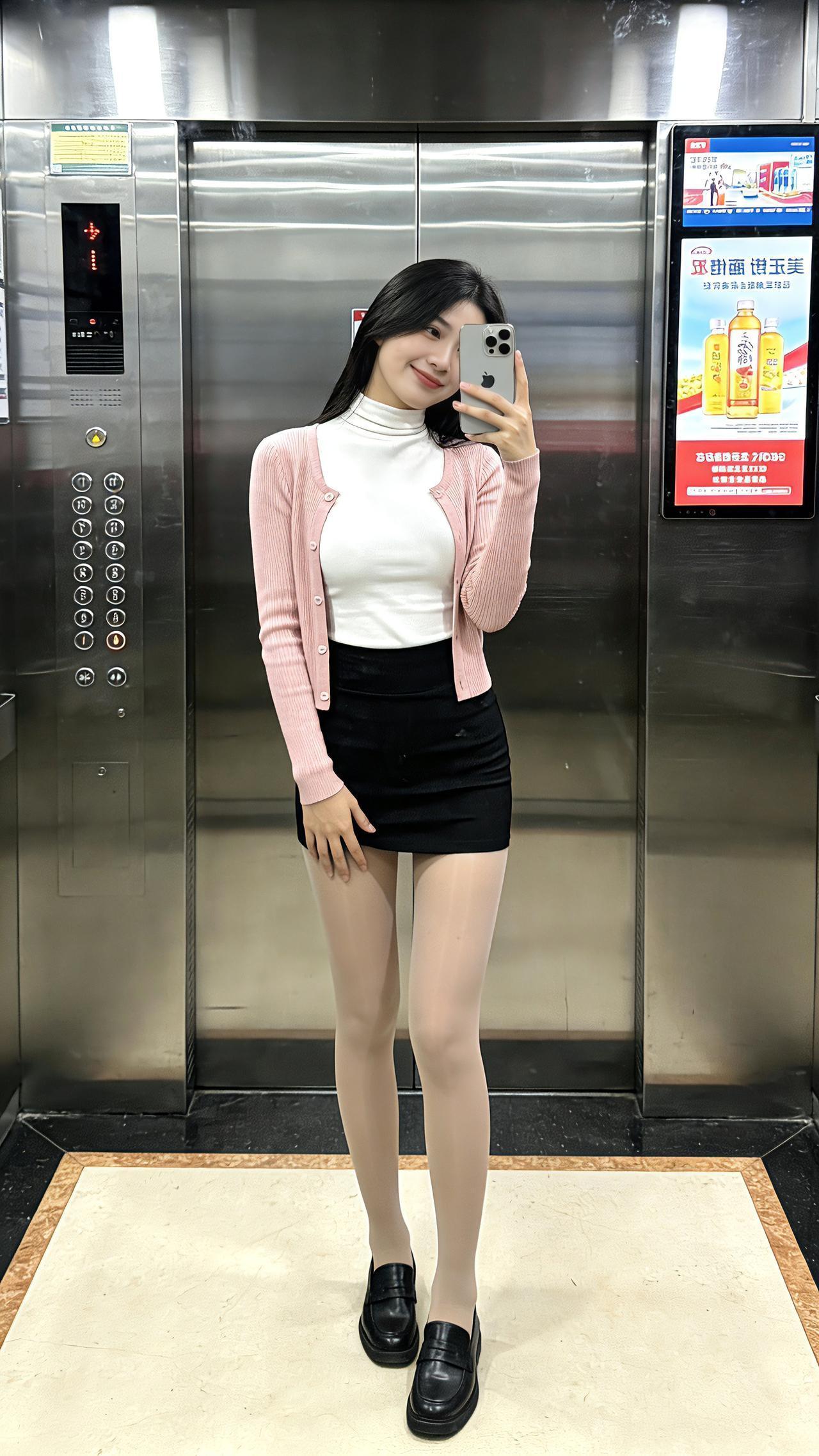 听说有人要验牌？最擅长的就是比大小。谁还不是小腰精 电梯拍照姿势 日常穿搭分享 