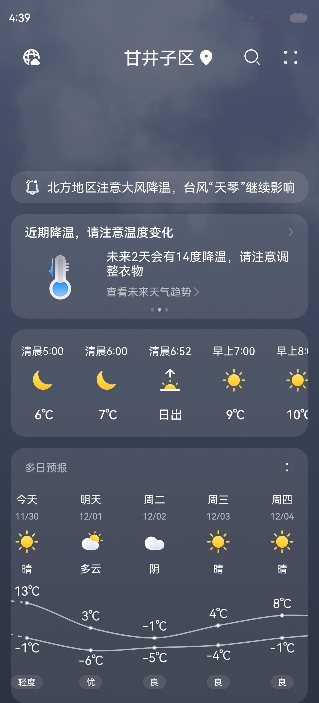 随着气候的逐渐变化，看了一下近期的大连天气预报，从明天开始，这里将有一次大的降温