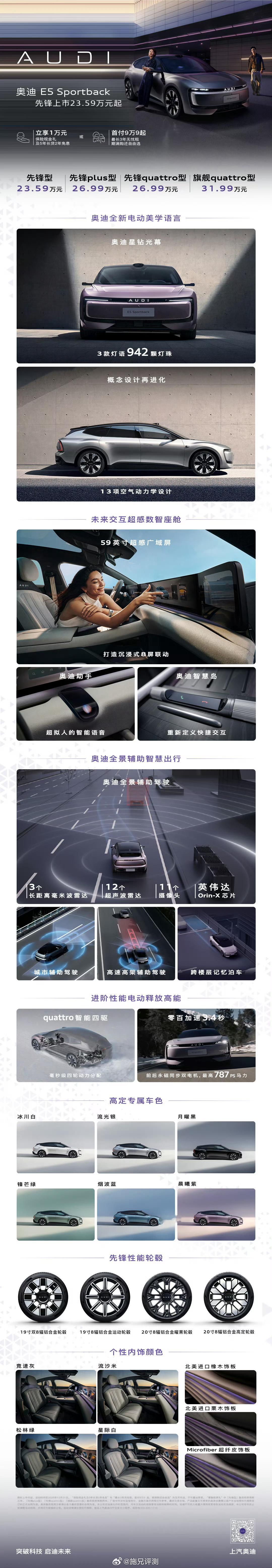 奥迪E5 Sportback终于上市了，这台车最大亮点就是800V平台+激光版辅