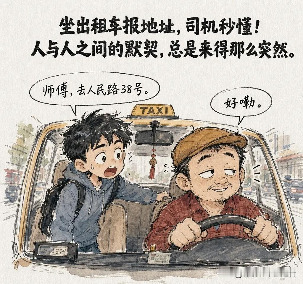 趣味漫画：乘客上车报地址：「师傅，去人民路38号。」司机：「好嘞。」开了二十分钟