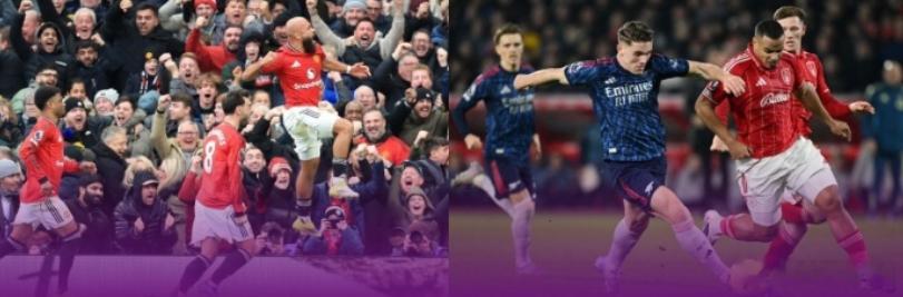 英超第22轮战罢多场，阿森纳0-0森林丢了2分，曼城0-2曼联丢了3分。近2轮，