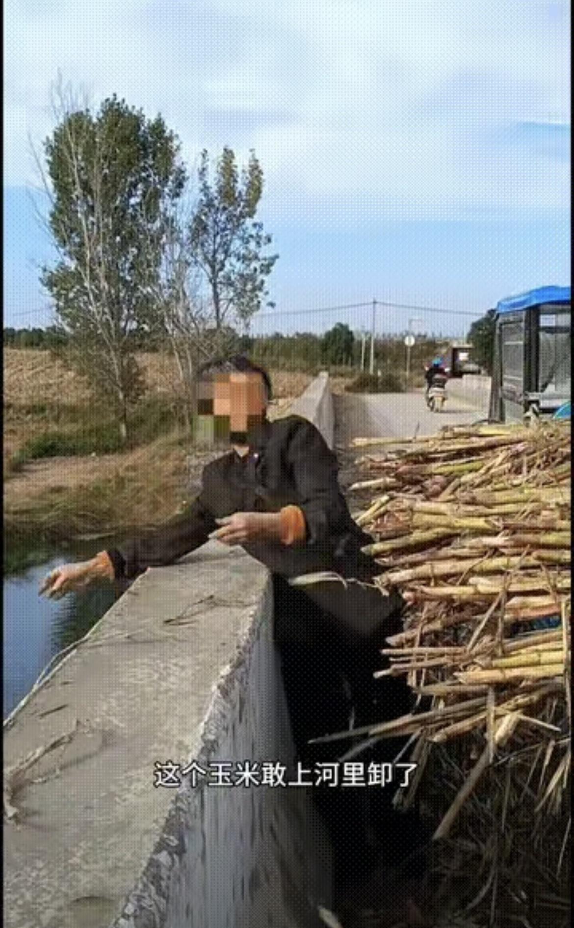 老婆婆卸秸秆被抓，三句话戳穿底层老人的生存困境！老婆婆在桥上往河里卸秸秆被拦，几