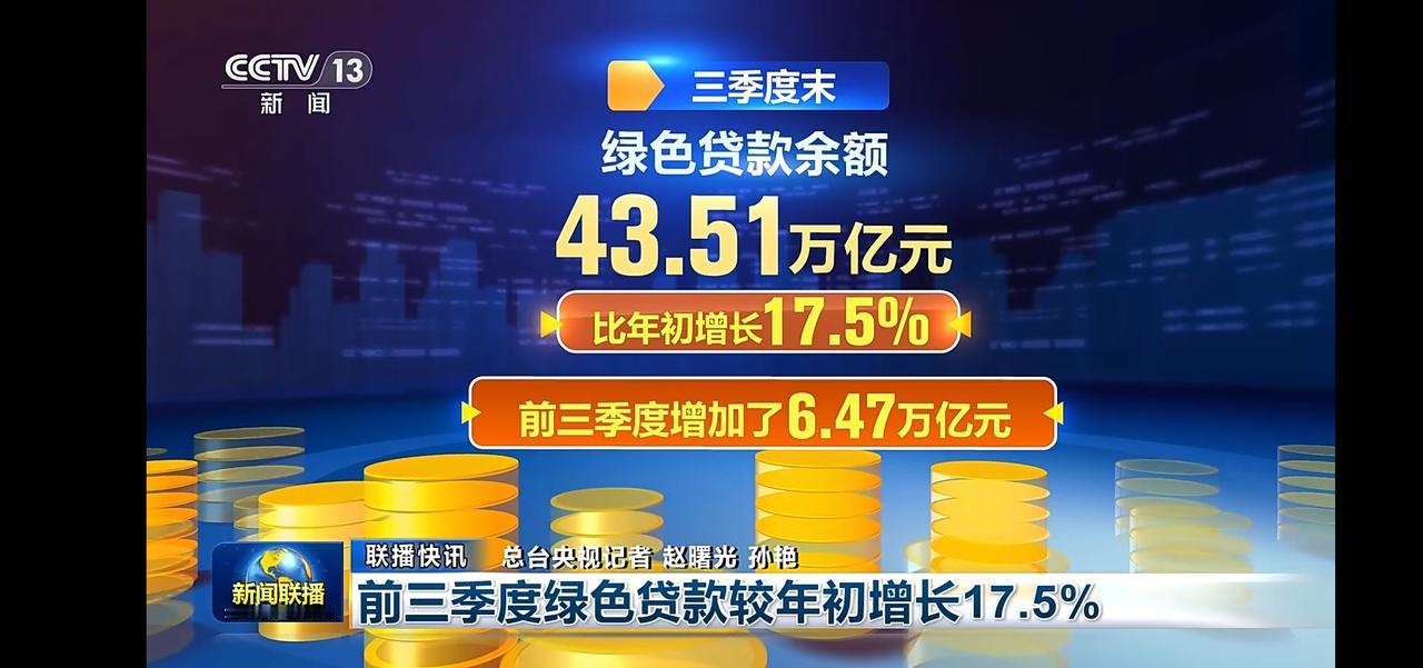 绿色贷款余额43.51万亿元，前三季度增长17.5%！