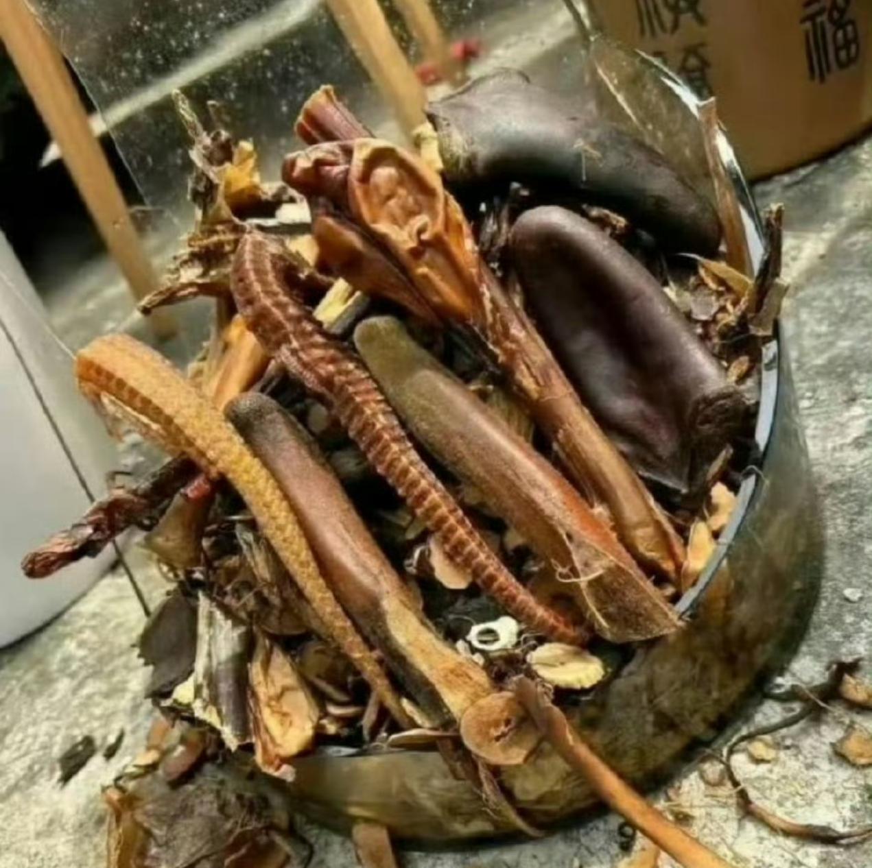 我爸泡的白酒被我打碎了，有人知道这些泡酒的原材料都是些啥吗？看起来有点恐怖。