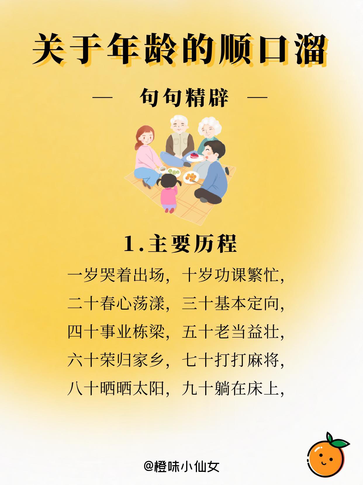 年龄顺口溜，句句精辟！人生，就是一种感受，一场历练，一次懂得，愿君安好。