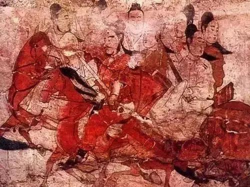属北齐时期，1979年山西太原娄睿墓出土。《鞍马出行图》位于墓道西壁中栏、作长卷