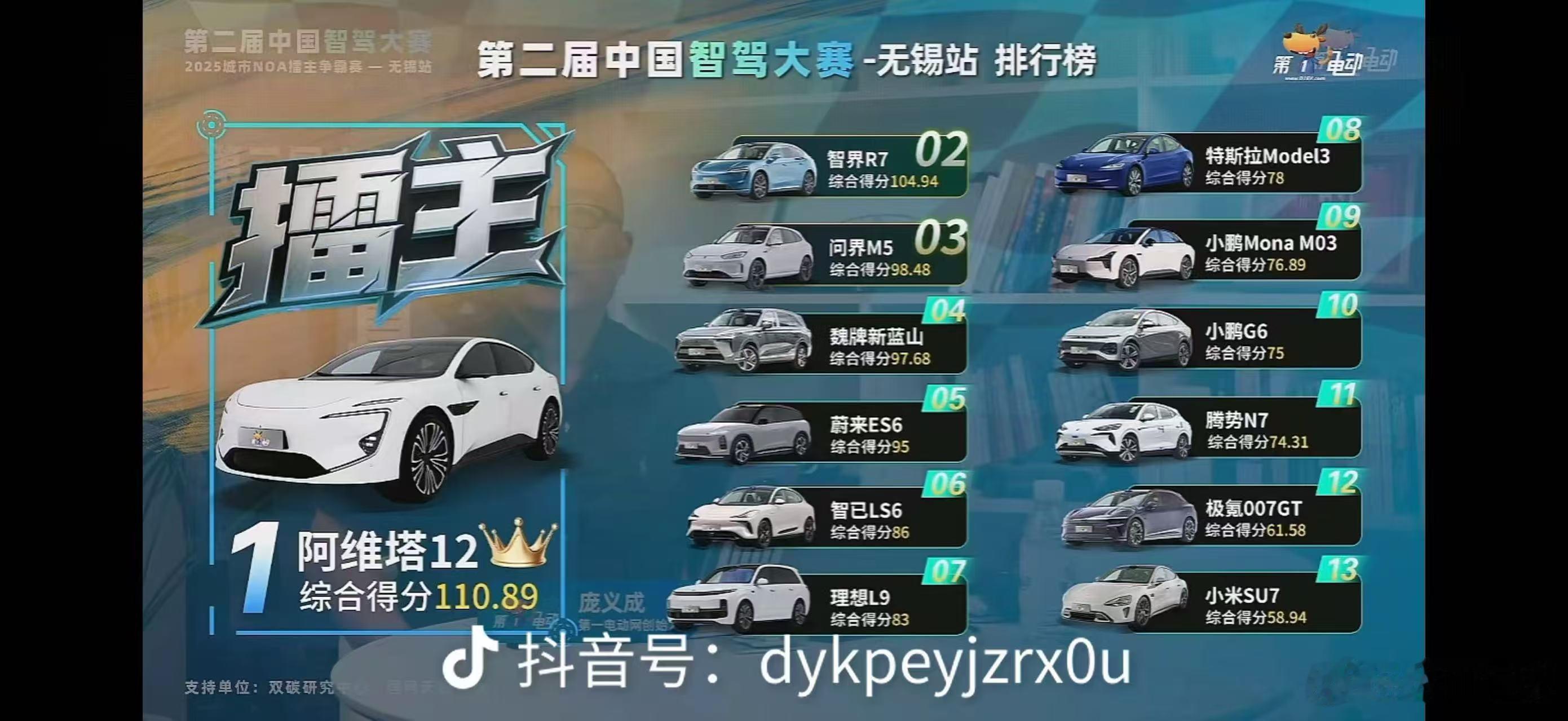这种冠以“中国”开头的智驾比赛，果不其然，小米SU7是排在最后一位的，也是唯一的