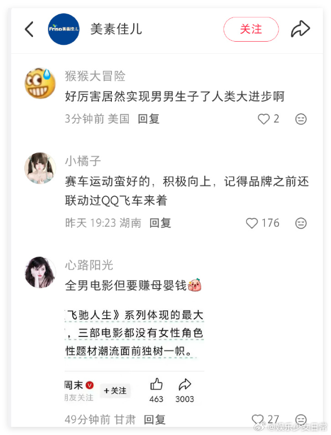 某母婴品牌与《飞驰人生3》联动，评论区直接炸裂，网友发问全男是什么营销点？ 飞驰