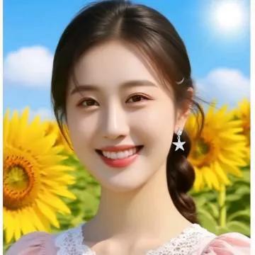 阳光明媚的午后，微笑的女孩与向日葵相伴，美好瞬间定格。花海少女照 花丛微笑 花开