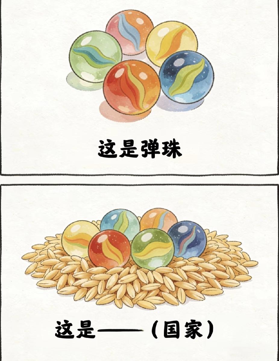 弹珠放在稻谷里，猜一个国家！