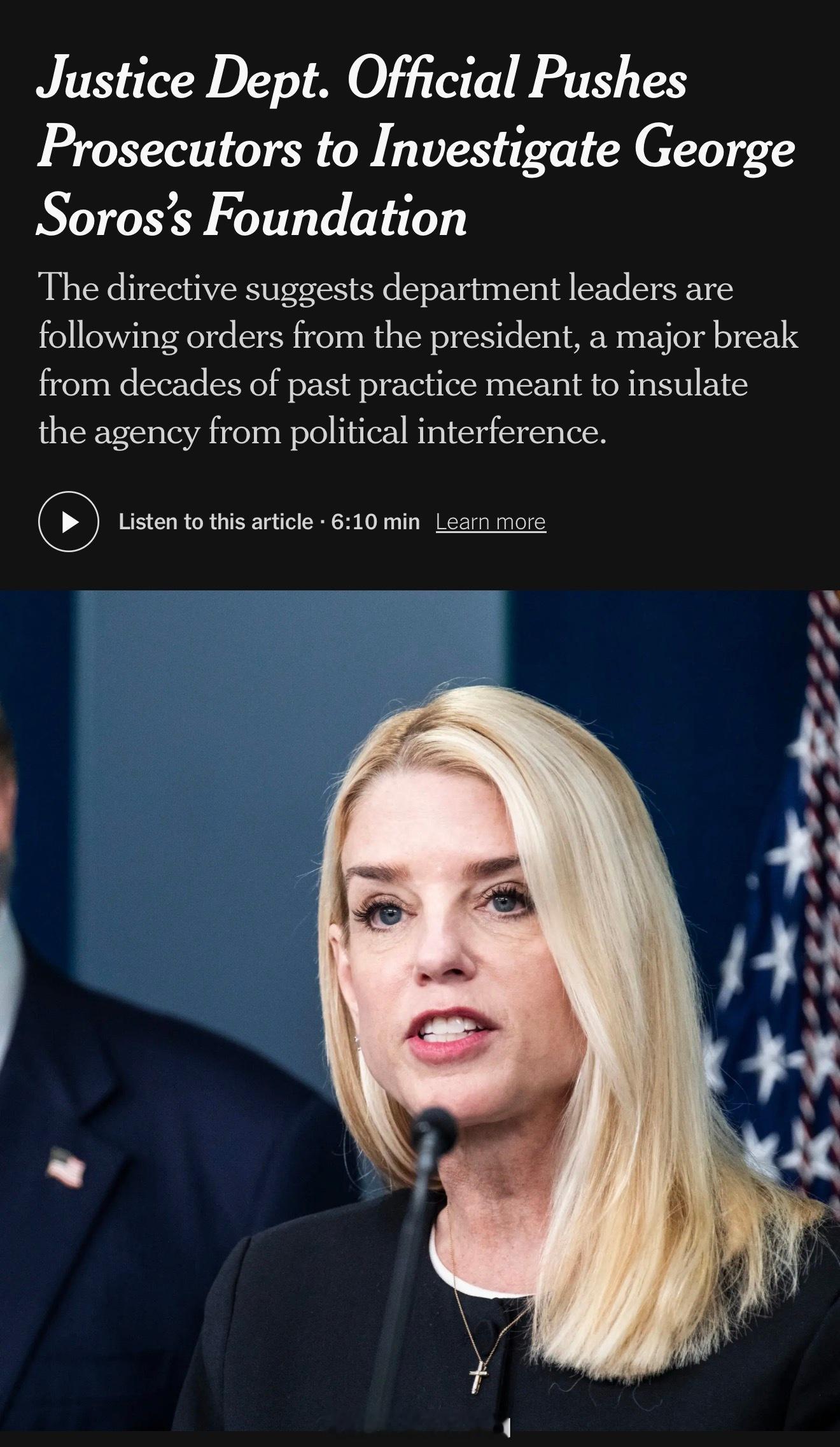 司法部高层在川普的压力下，已指示美国多个联邦检察官办公室制定计划调查George