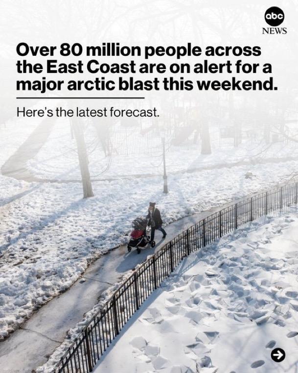 美国东部再迎极寒流

本周末，美国东海岸超过 8000 万人正密切关注一股强劲的