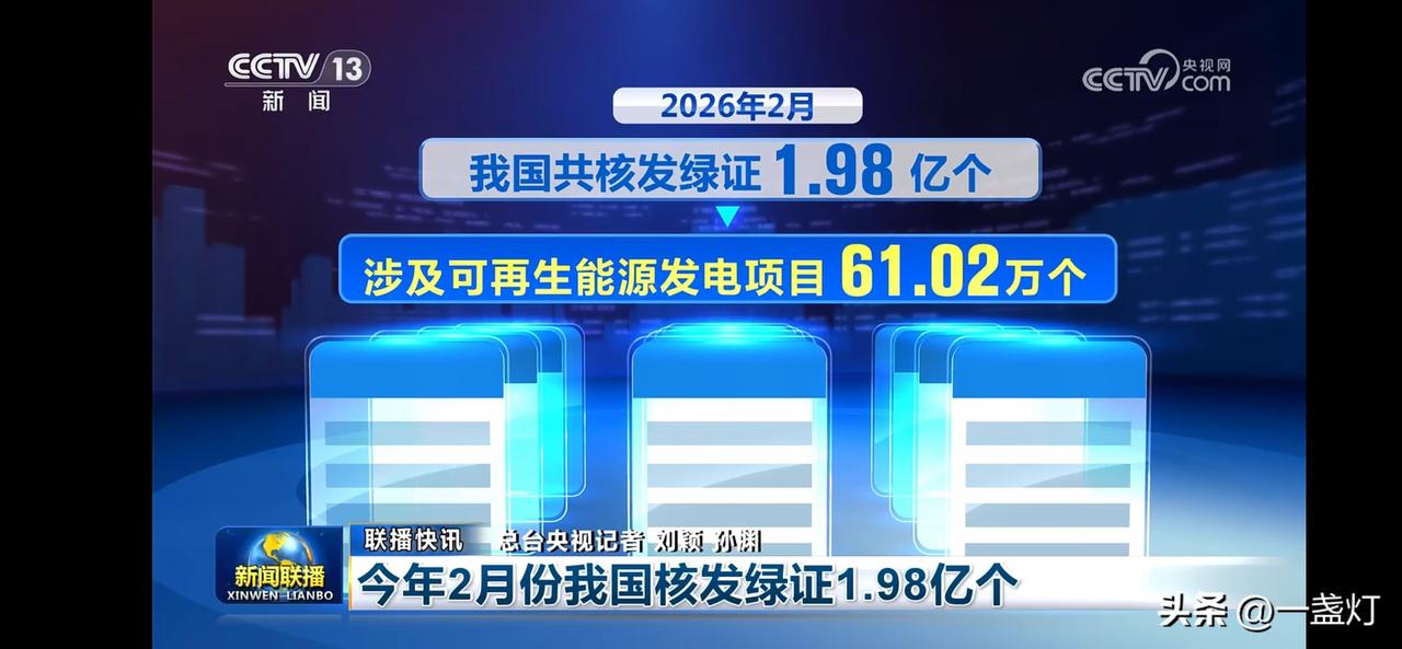 二月我国核发绿证1.98亿个