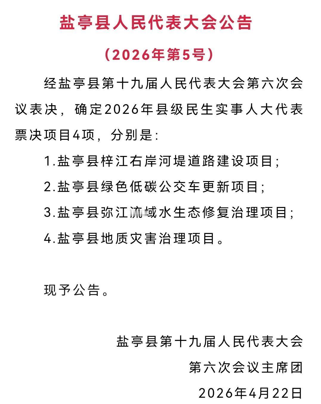 2026年县级民生实事人大代表票决项目4项