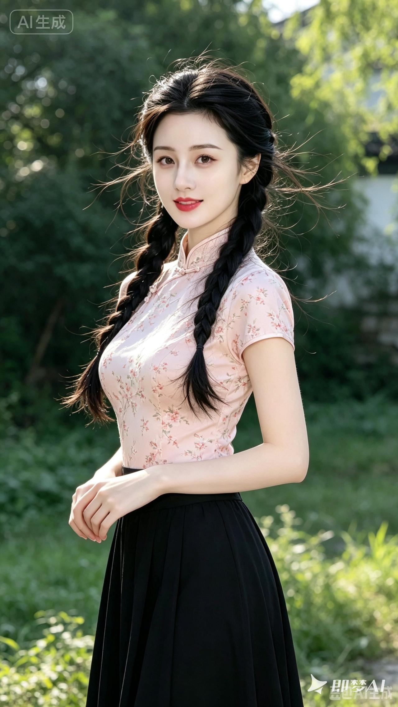 清新自然，少女心满满，粉色上衣与黑色长裙的完美搭配，让人眼前一亮！🌸👗💃