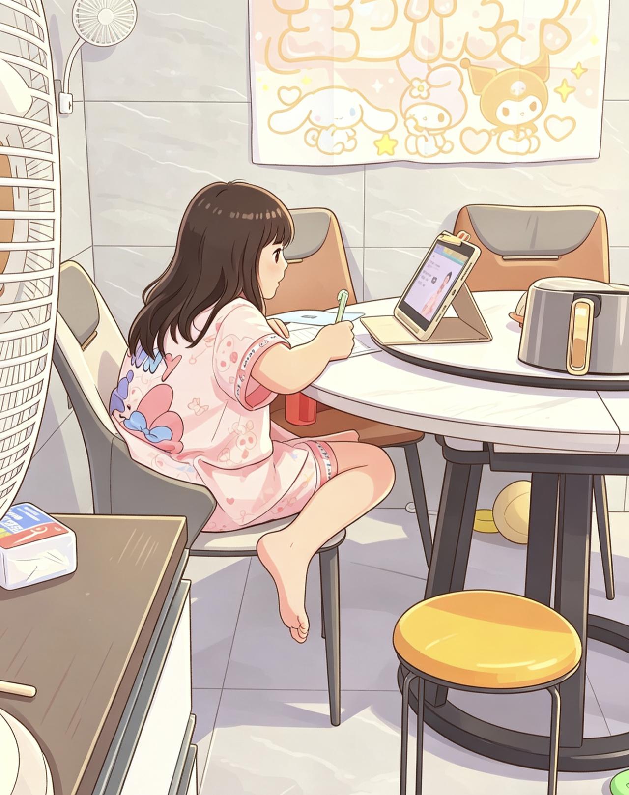 突然这么勤奋，大家都有点不习惯~
平时作业都得家长催着写，
今天突然自主学习啦~