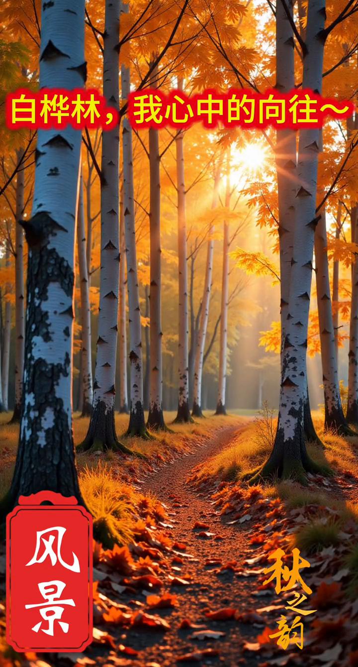 静静的白桦林。
白桦林，我心中的向往。风景，秋韵，秋喜，秋乐。