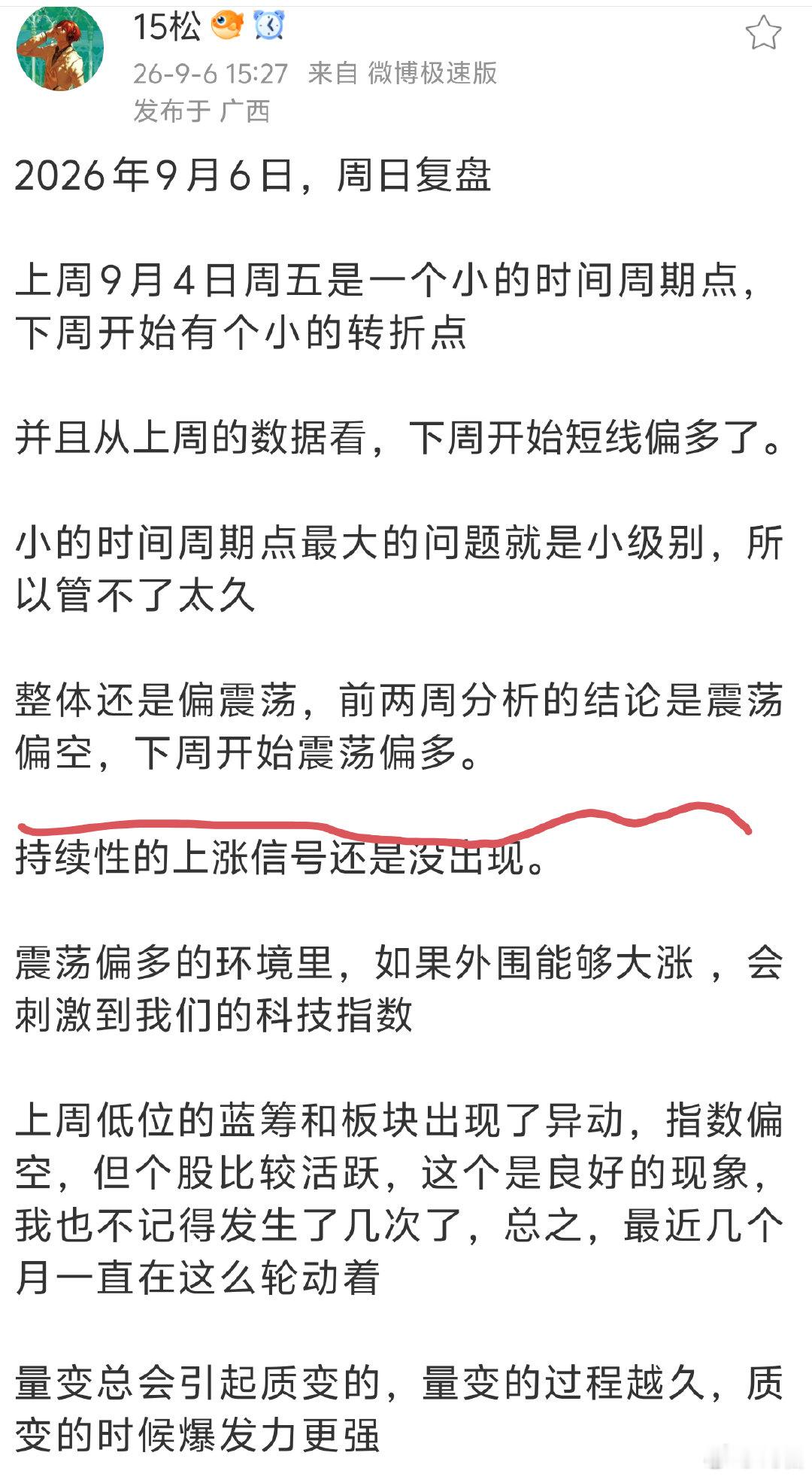 2026 年 9 月 7 日周一。简单复盘观点不变，本周区间震荡，稍微有点偏像多