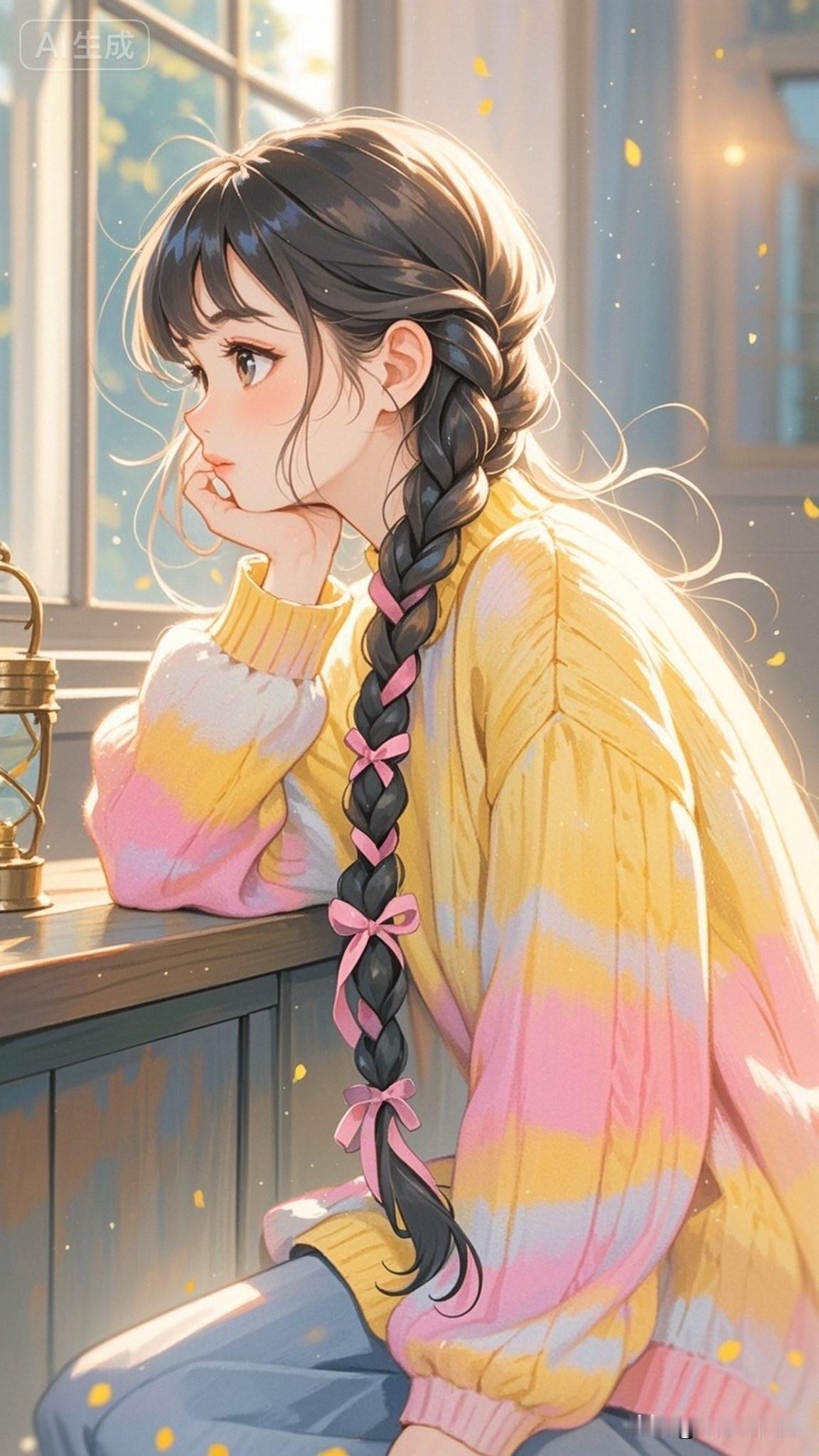 阳光洒进来的午后，少女沉思的瞬间