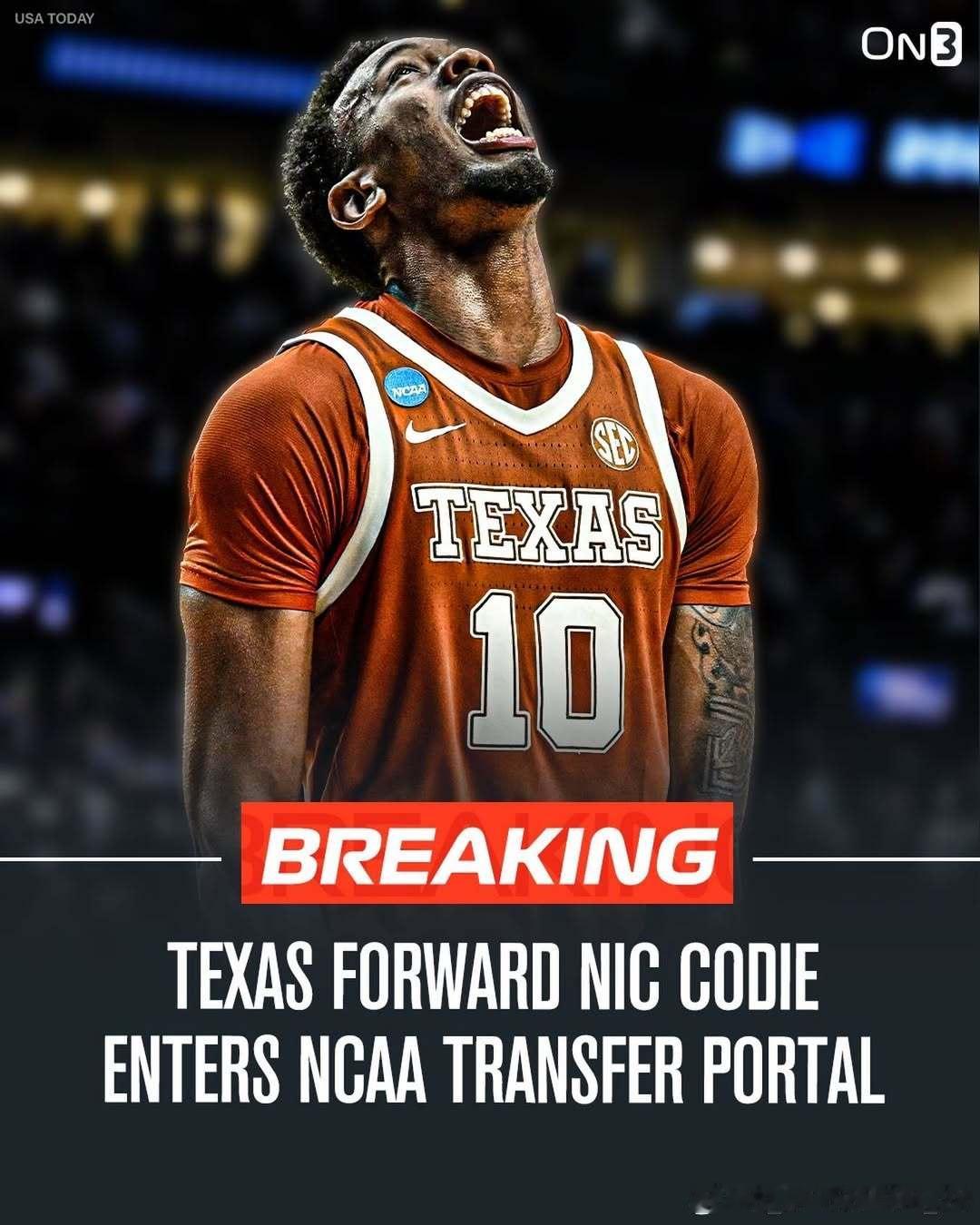 据Pete Nakos报道，德克萨斯大学前锋尼克·科迪(Nic Codie)进入