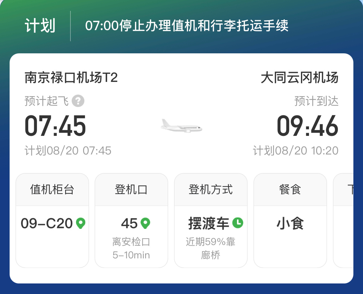 早安，兄弟们～去赶飞机喽，7 点半飞山西大同。 ​​​