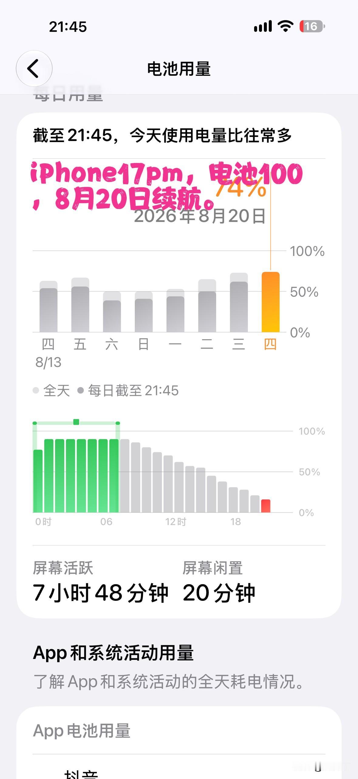 iOS27 beta6使用体验和续航表现。
个人体验，仅供参考。

两张白色图片