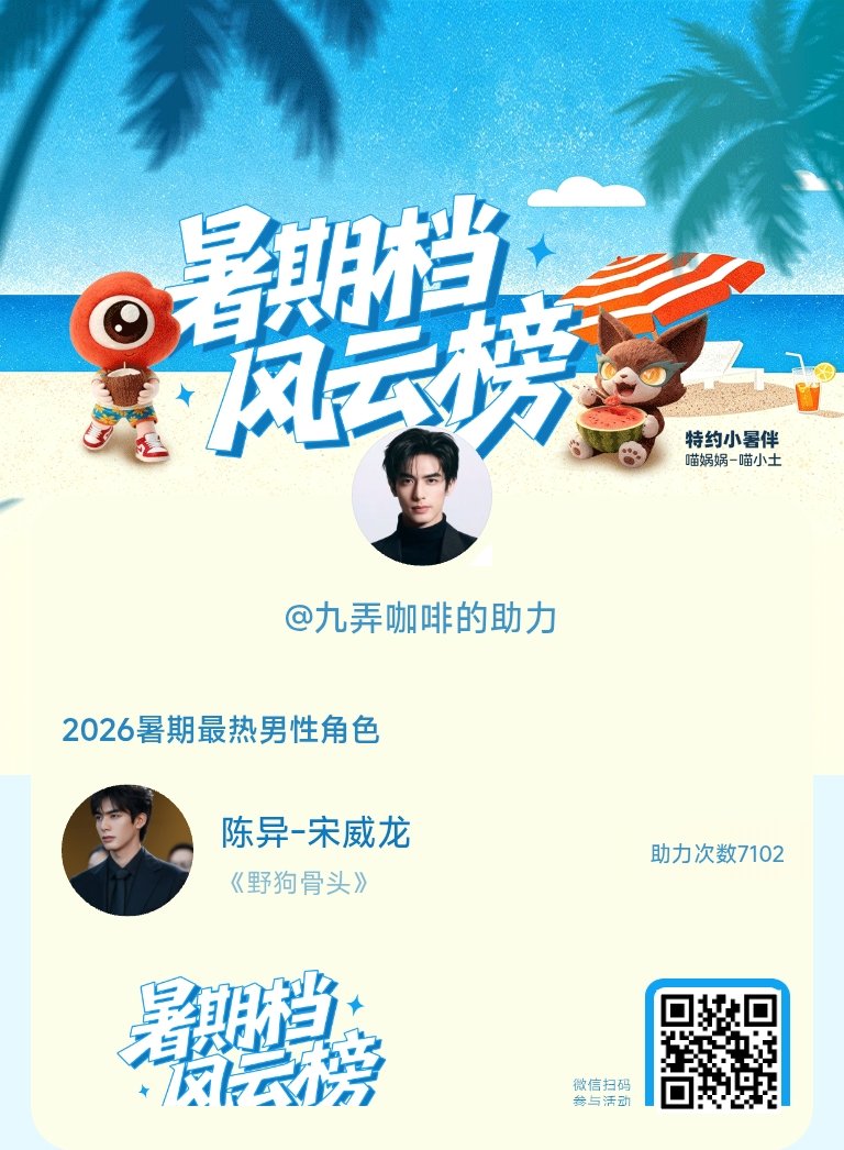 【暑期档风云榜】活动进行中，快来助力他成为今夏最热！2026暑期最热男性角色 暑