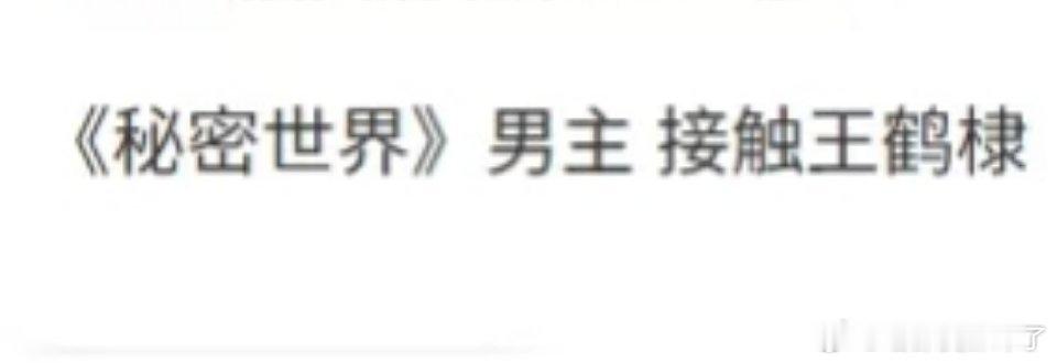 《秘密的世界》王鹤棣？王鹤棣现在接言情剧的可能性很小吧，就算要接，以他的咖位，他
