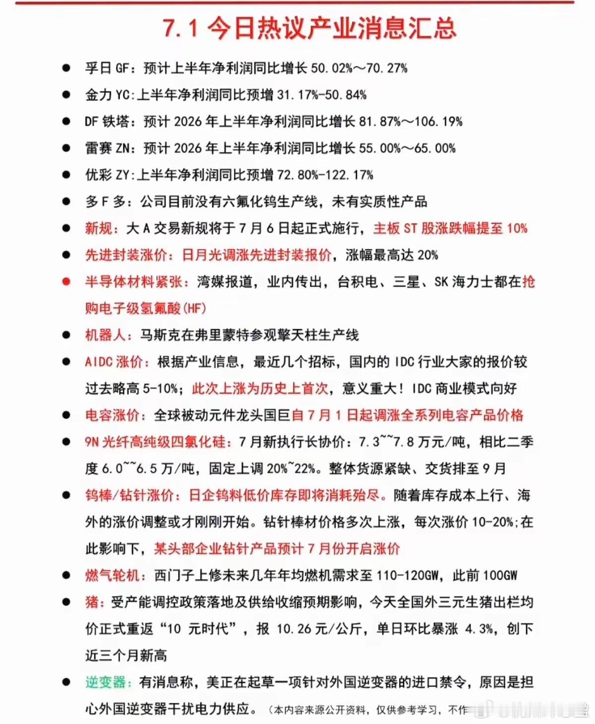 7.01周三    财经热点+上市公司公告精选！1.交易新规2.先进封装涨价3.