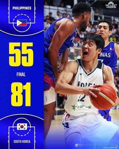 亚运会热身赛，韩国男篮81比55战胜菲律宾亚洲篮球FIBA[超话] ​​​