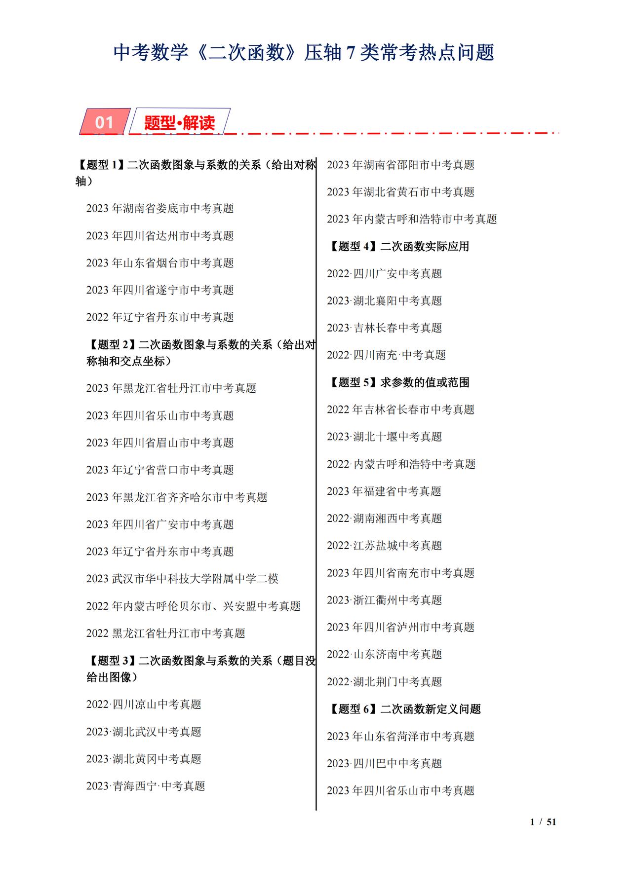 中考数学《二次函数》压轴题7类常考热点题型！提前掌握不丢一分
Word版的获取，