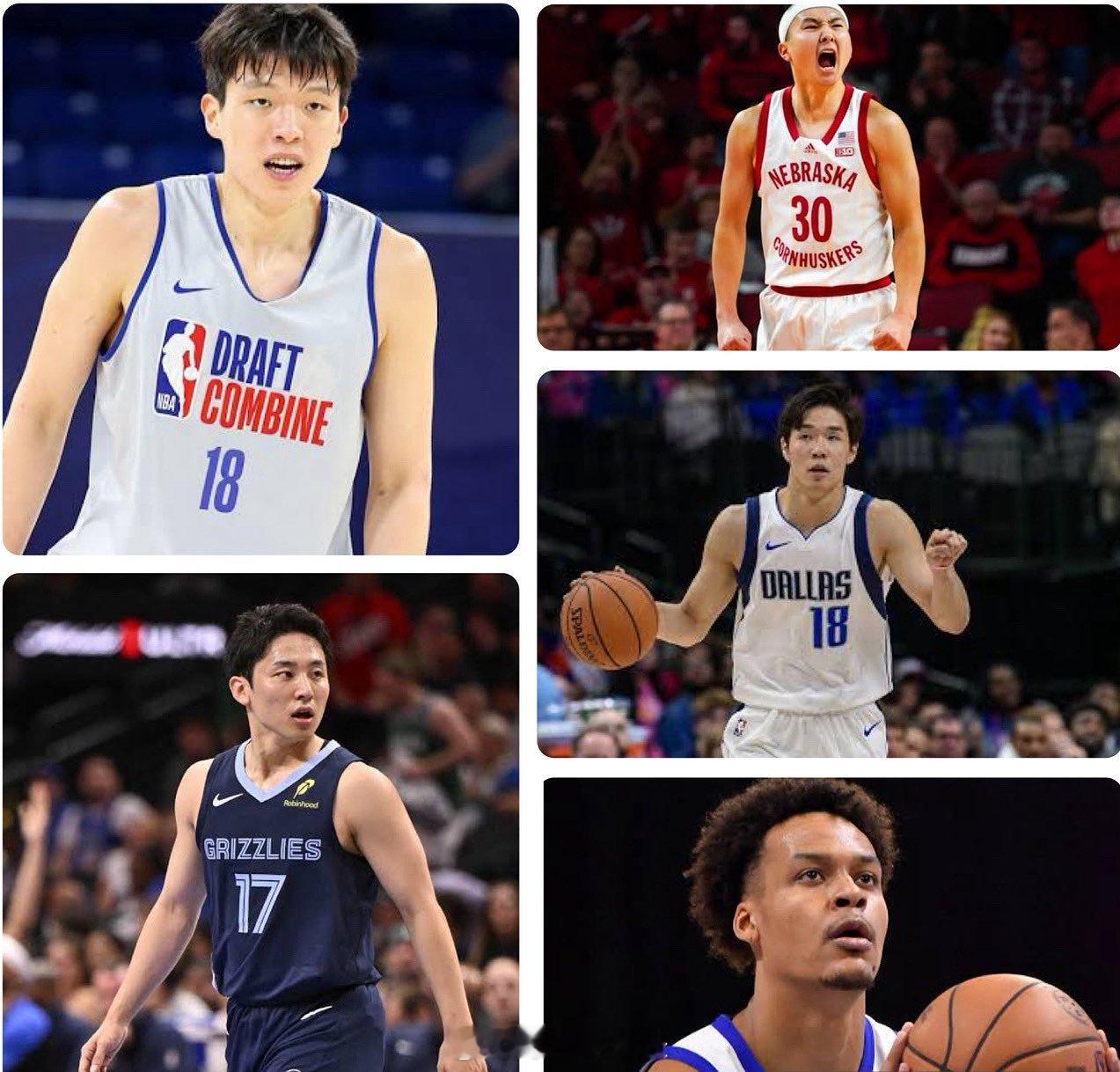 今年打nba夏季联赛 的亚洲球员，一人来自中国大陆，三人来自日本，右下角的大卫·