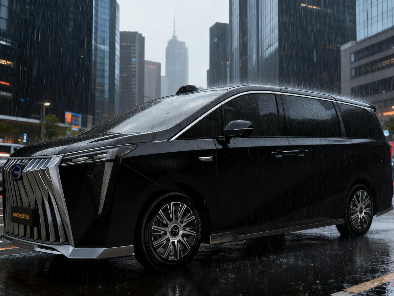 突如其来的大雨把小李打了个措手不及，传祺向往M8的双侧电动门应声而开。父亲急忙抱