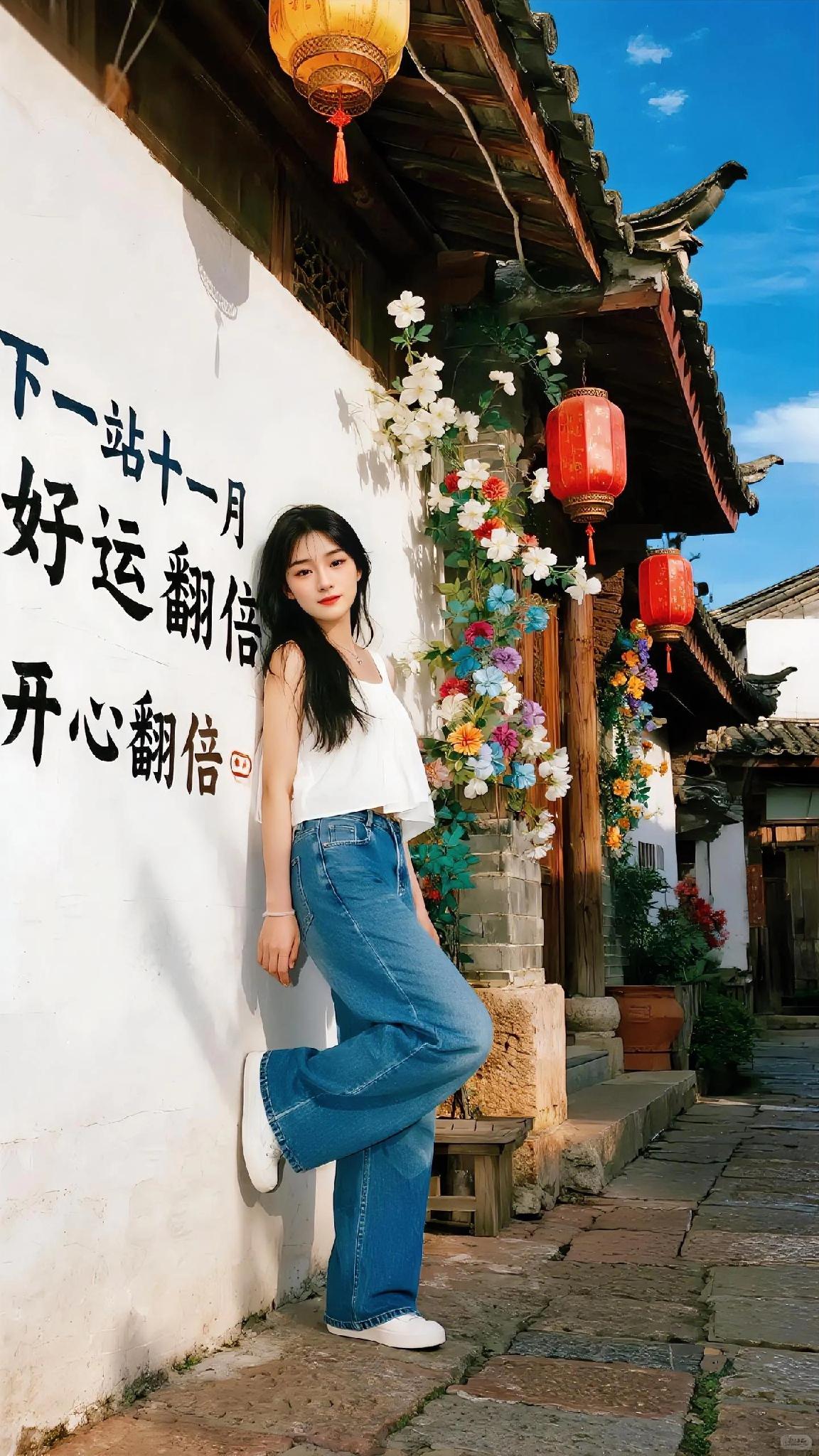 十一月的风已在古巷悠悠轻拂。白墙黛瓦的老街，红灯笼与缤纷繁花交相辉映，恰似将岁月