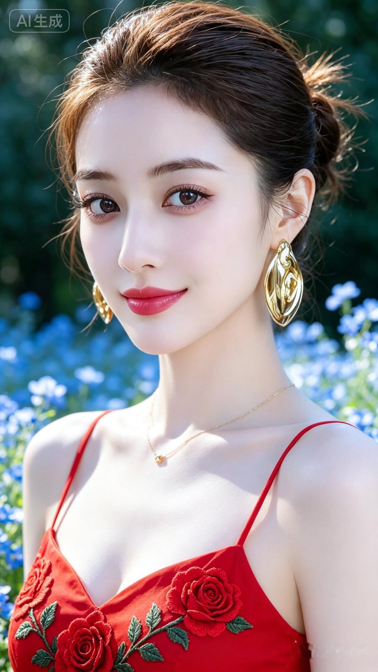 夏日红裙少女，绽放自然之美！🌸💃